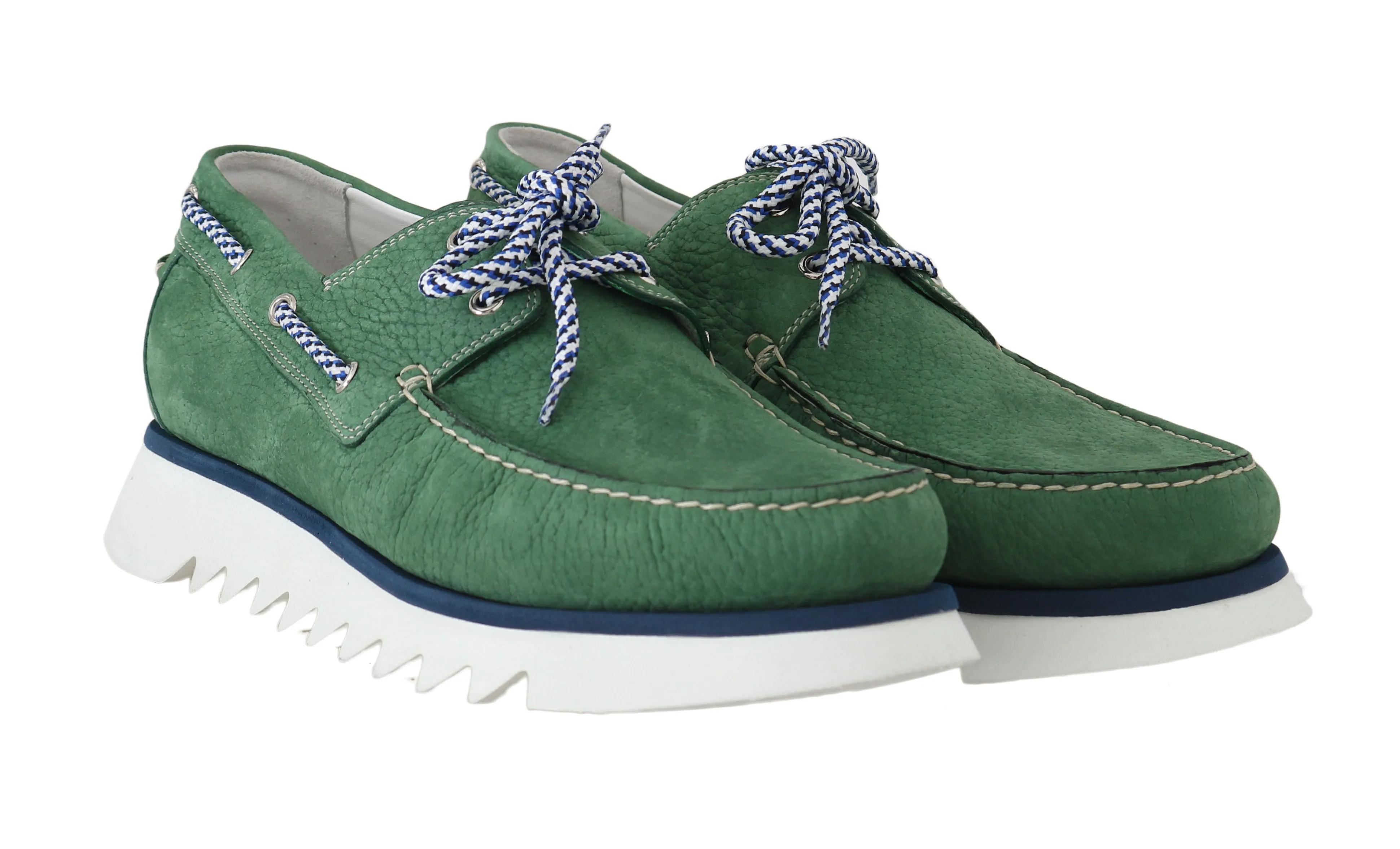 Green White Leather Casual Loafers