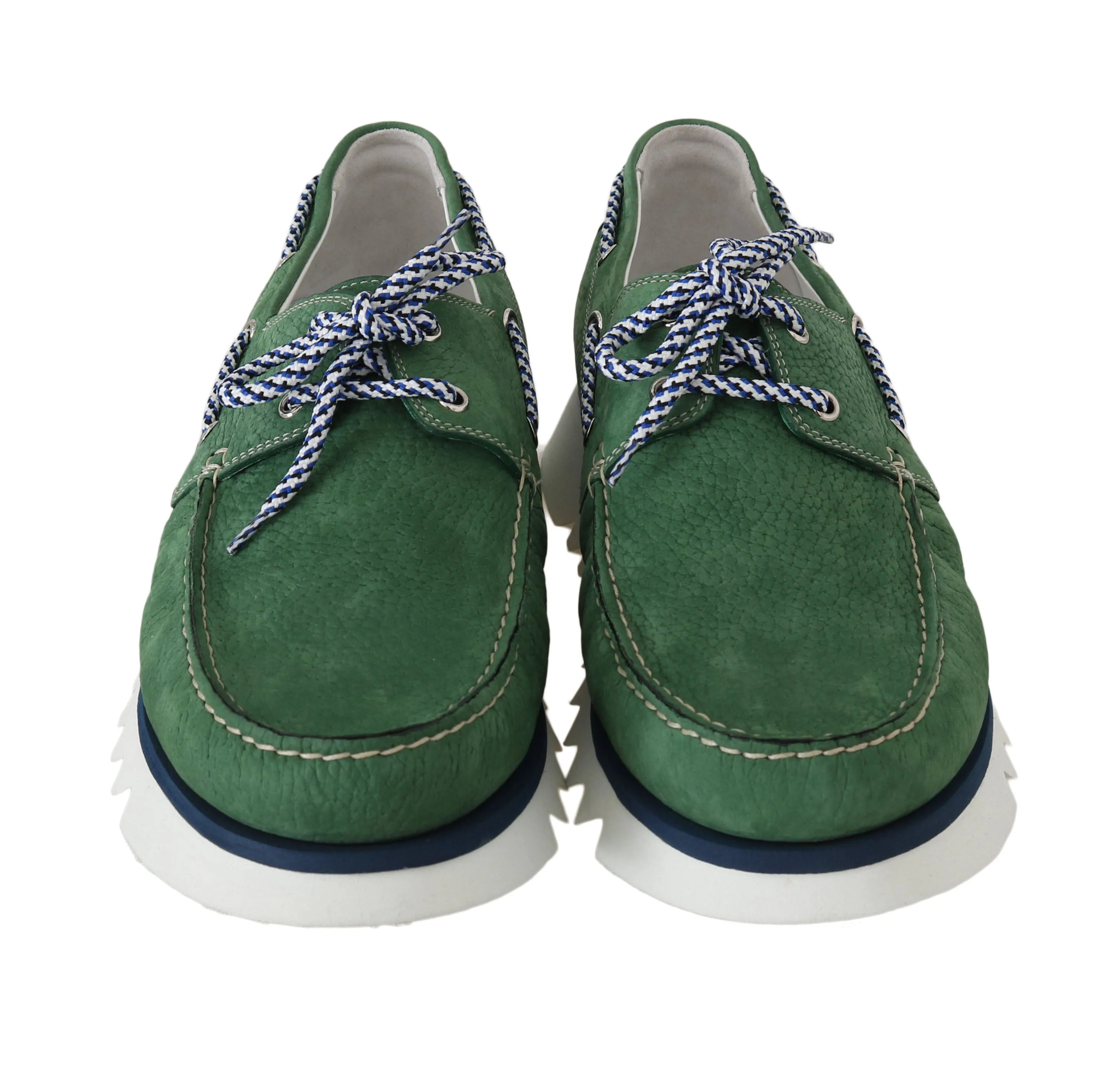 Green White Leather Casual Loafers