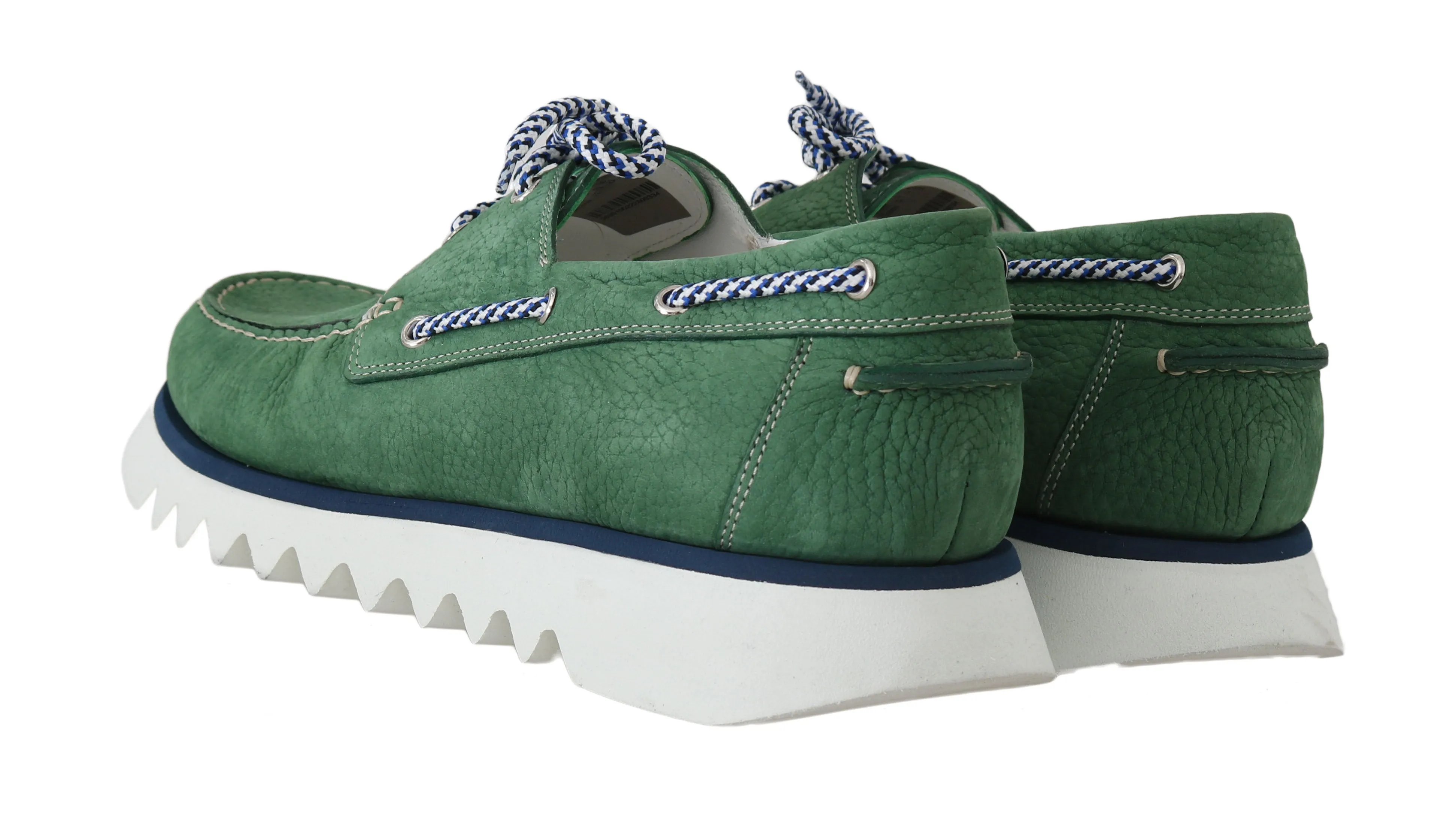 Green White Leather Casual Loafers
