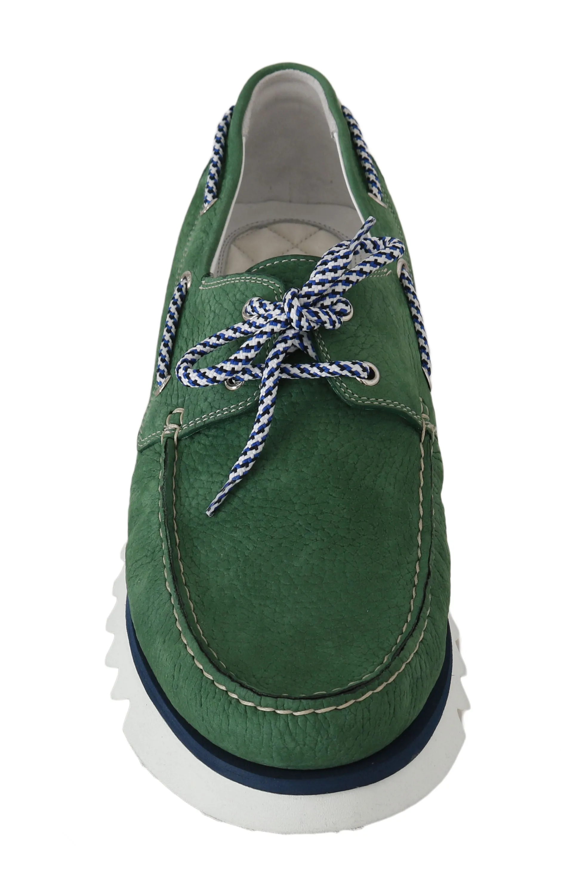 Green White Leather Casual Loafers