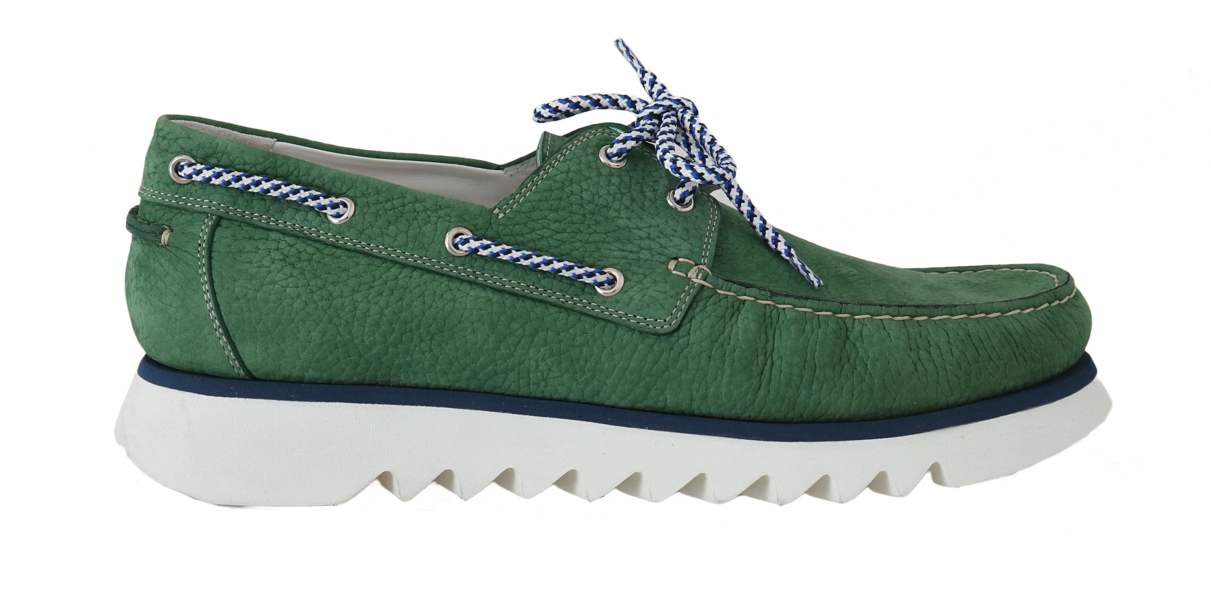 Green White Leather Casual Loafers