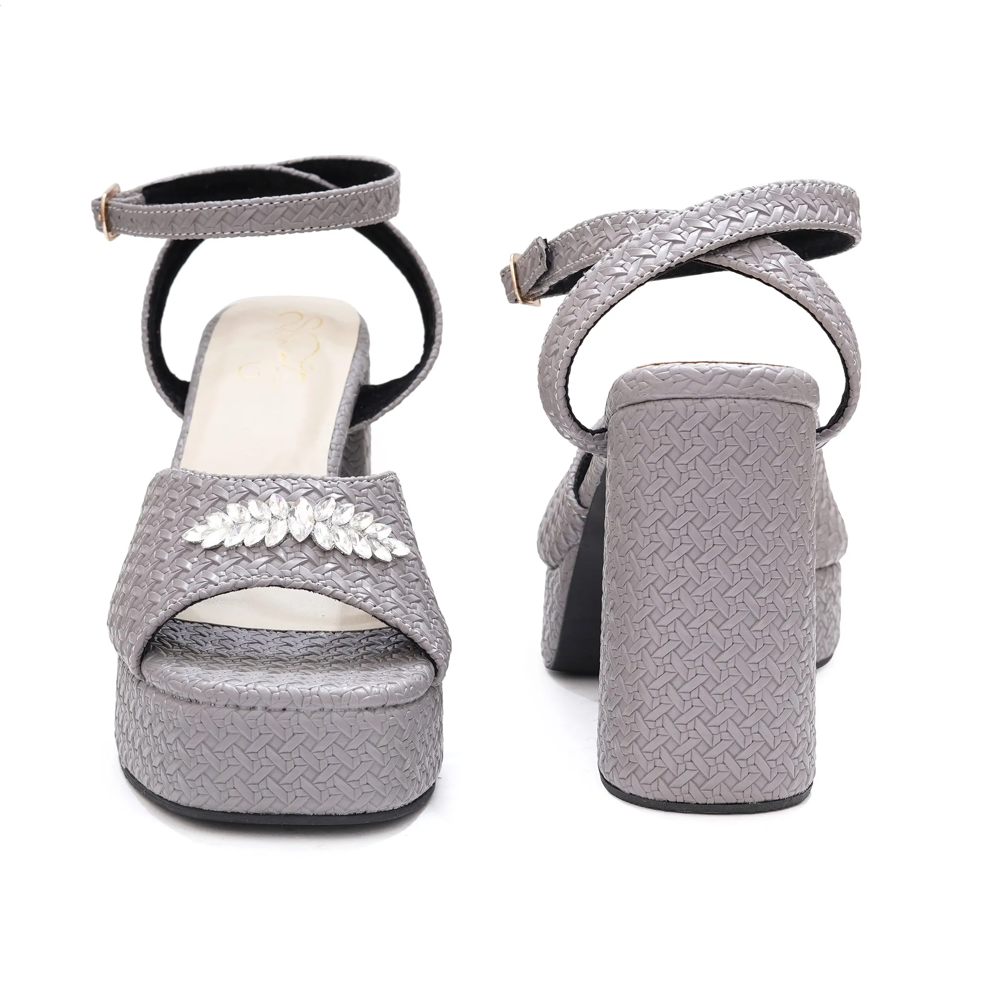 Grey Textured Block Heel