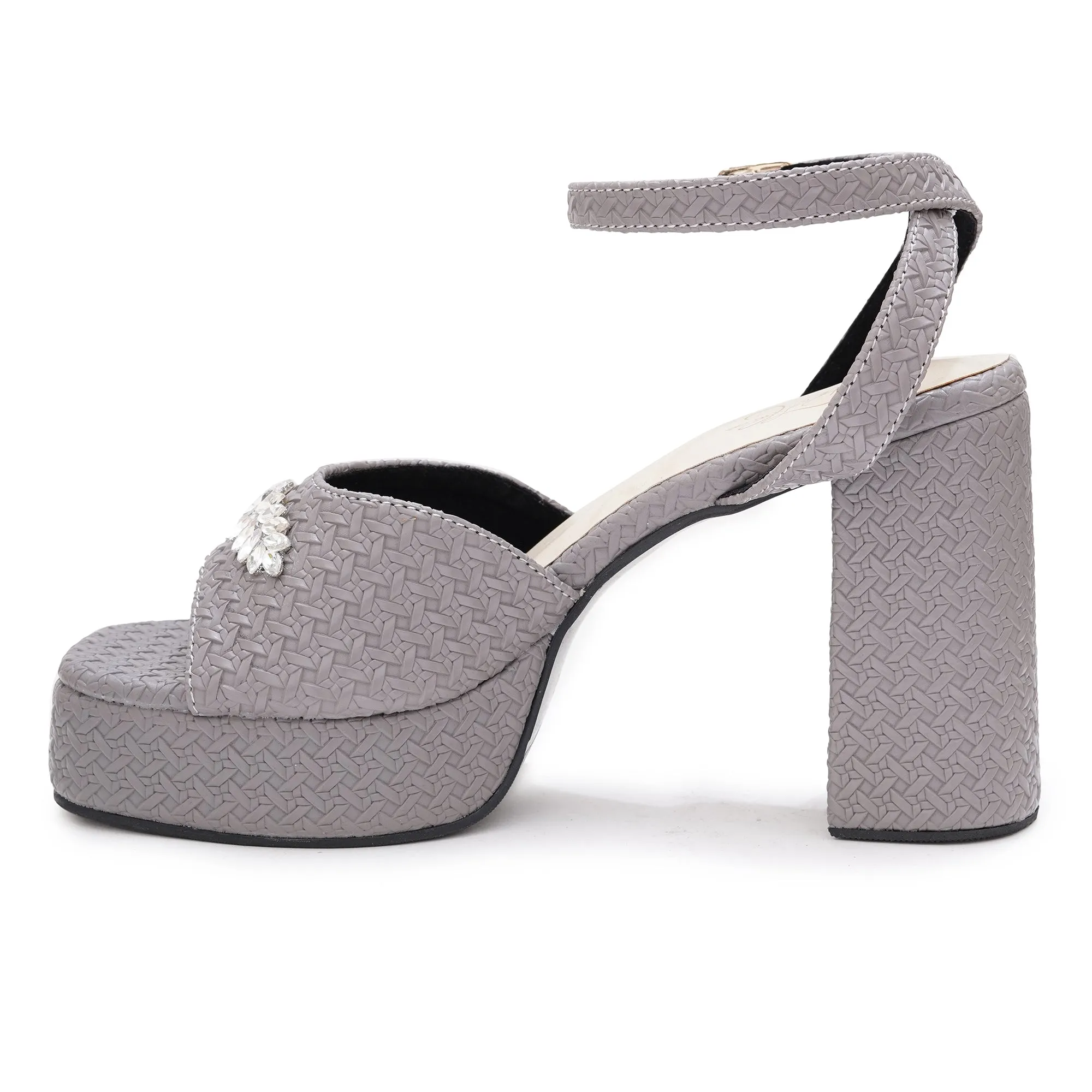Grey Textured Block Heel
