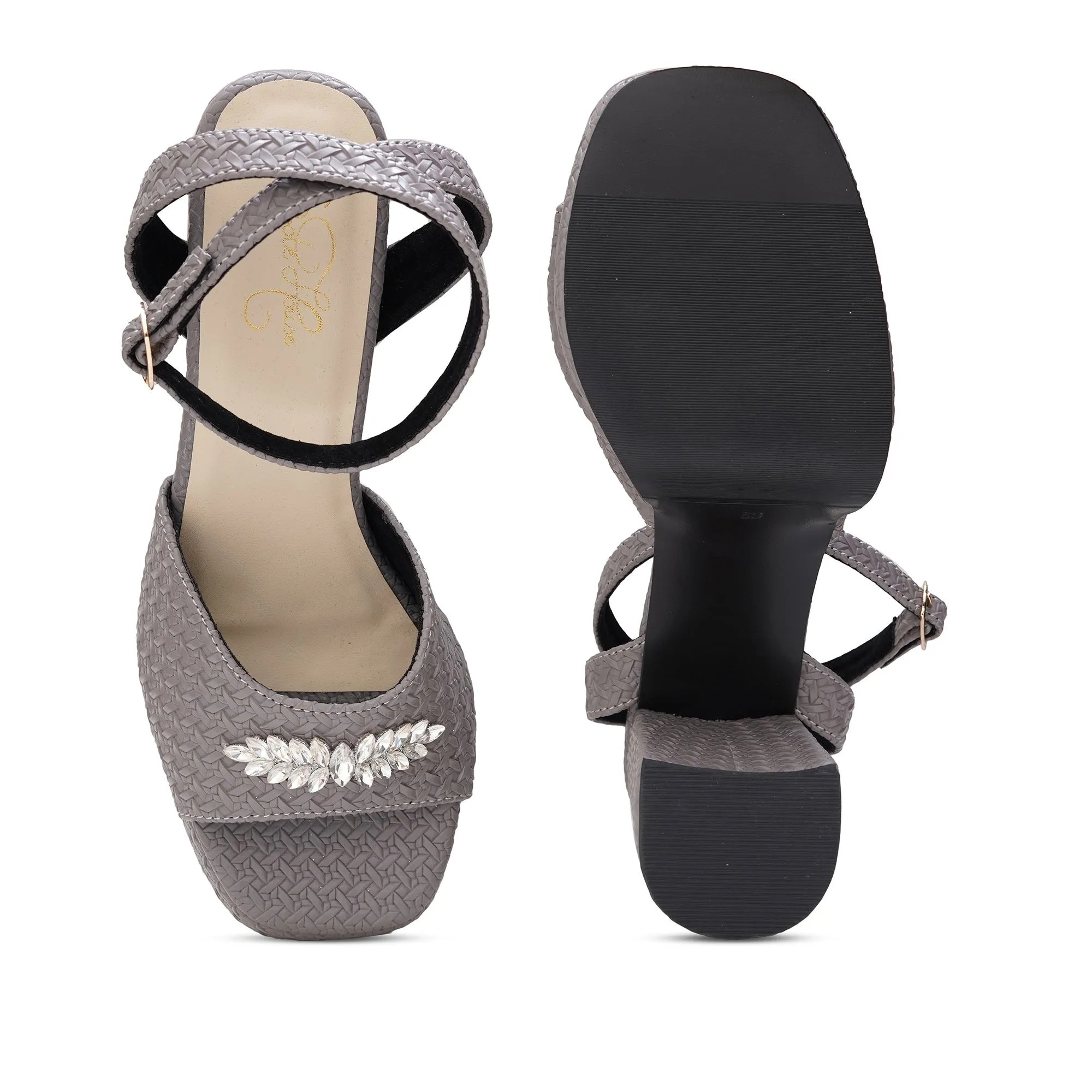 Grey Textured Block Heel