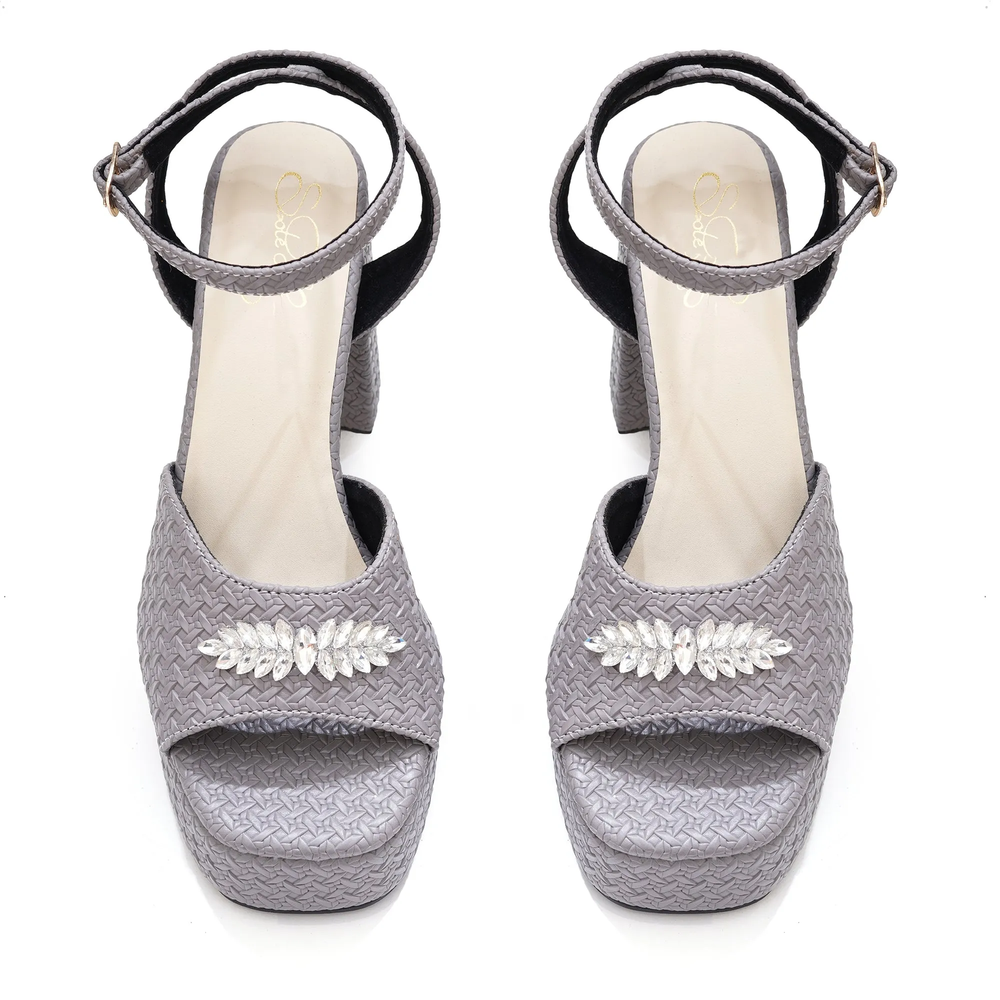 Grey Textured Block Heel