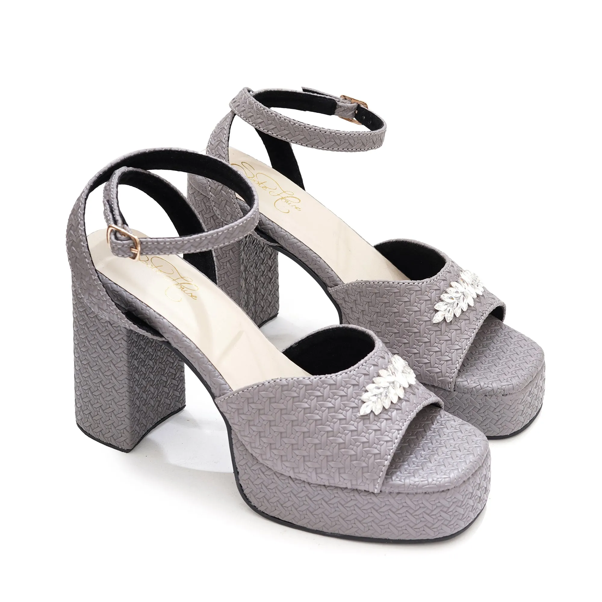 Grey Textured Block Heel