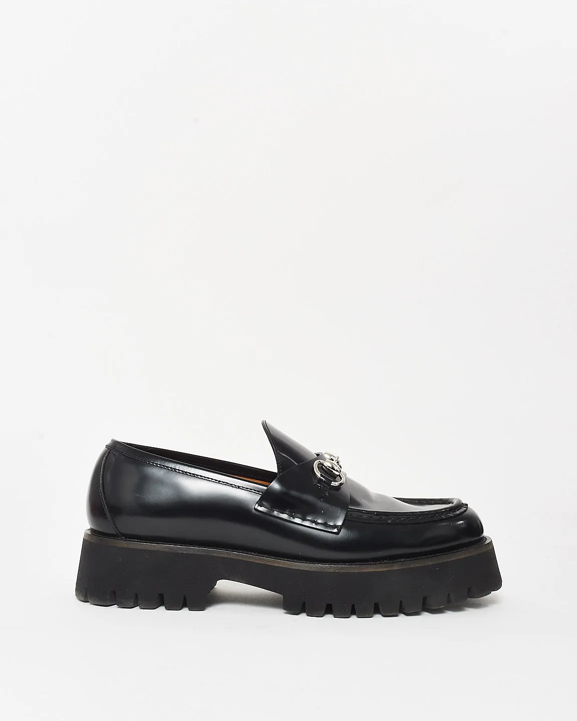Gucci Black Leather Chunky Lug Sole Horsebit Loafers - 40