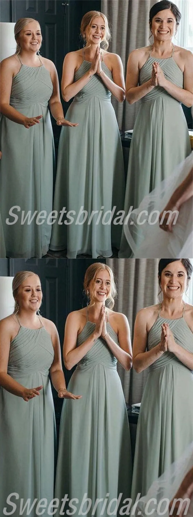 Halter Pleats A-line Elegant Simple Long Bridesmaid Dresses,BDS0189