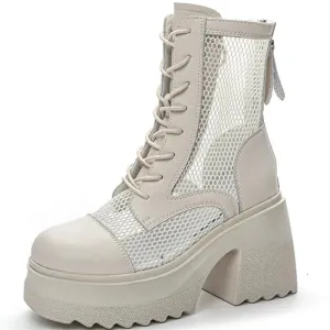 Harper-Genuine Leather Mesh Breathable Ankle  Boots
