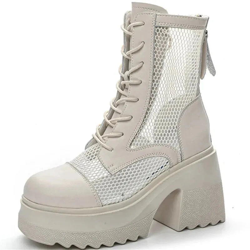 Harper-Genuine Leather Mesh Breathable Ankle  Boots