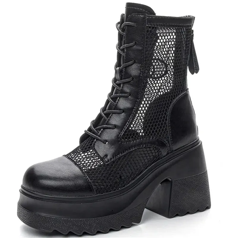 Harper-Genuine Leather Mesh Breathable Ankle  Boots