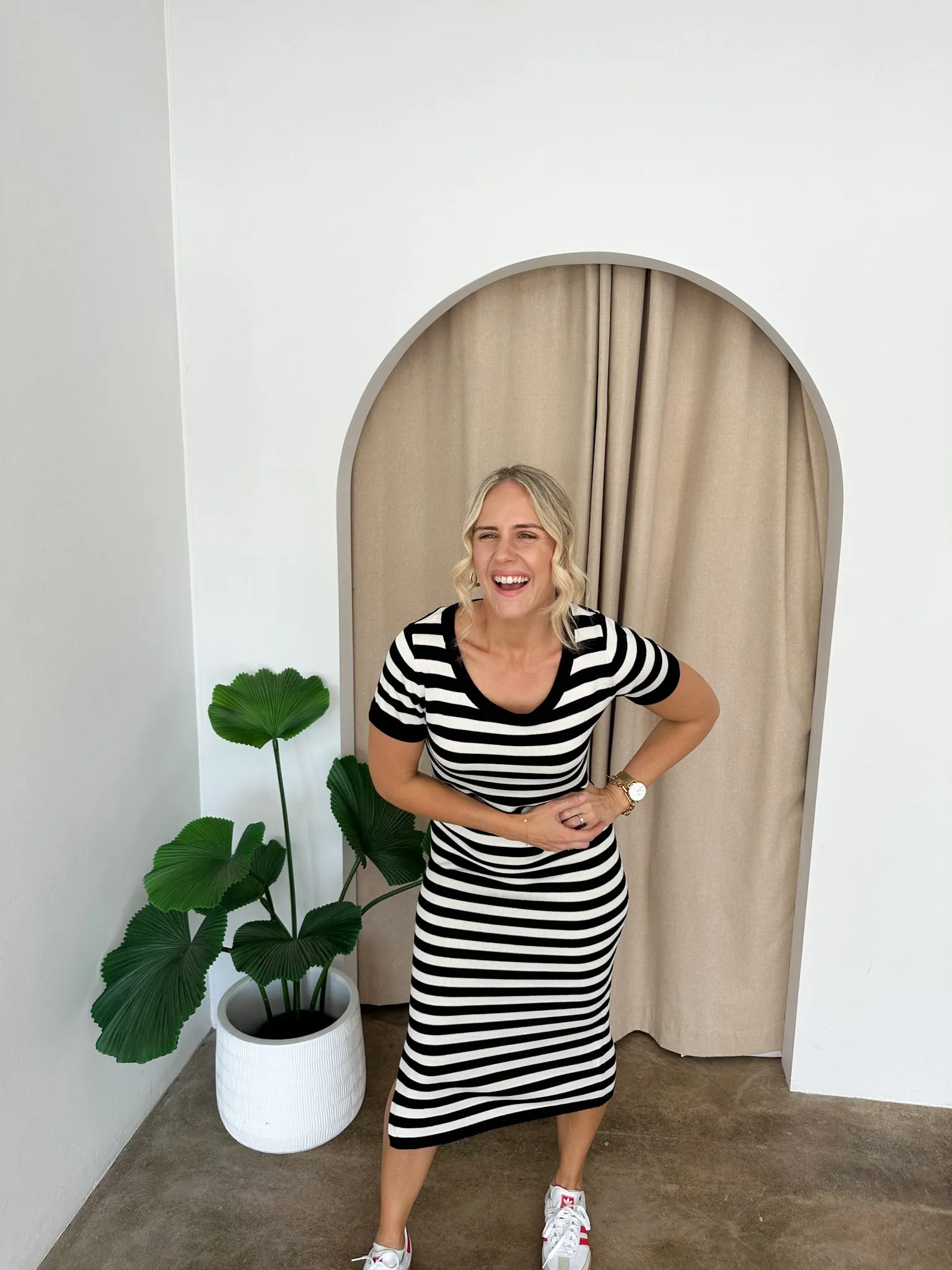 Hattie Knit Dress -Black & White stripe