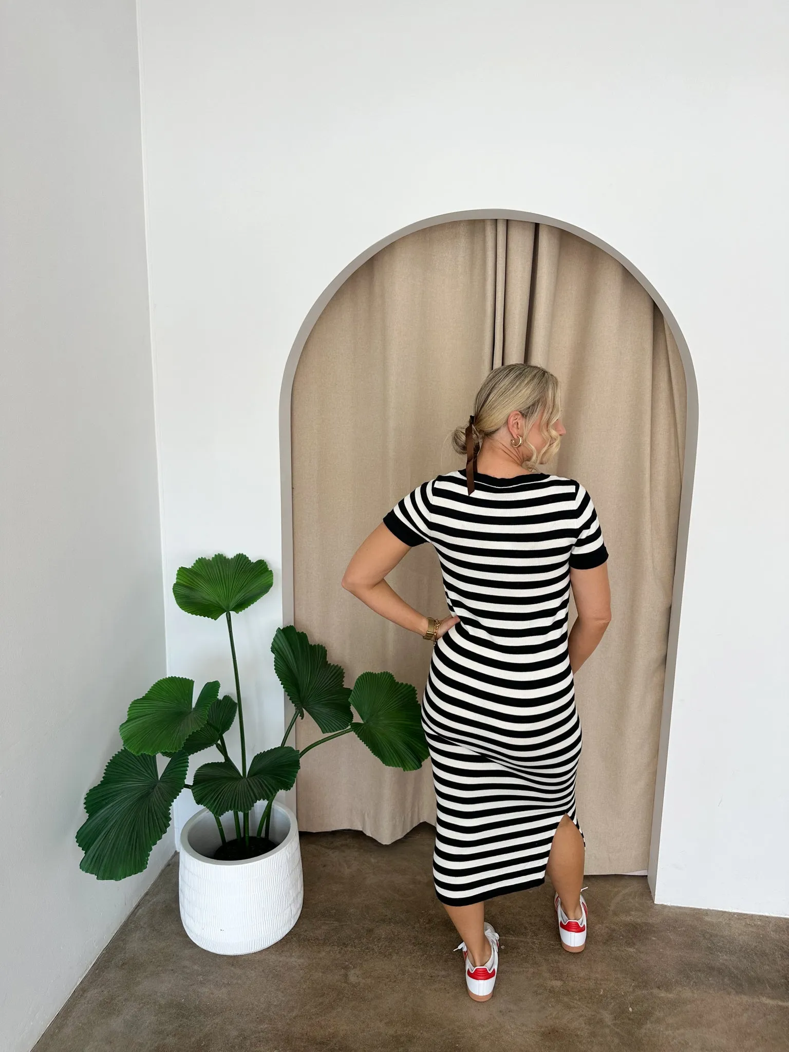 Hattie Knit Dress -Black & White stripe