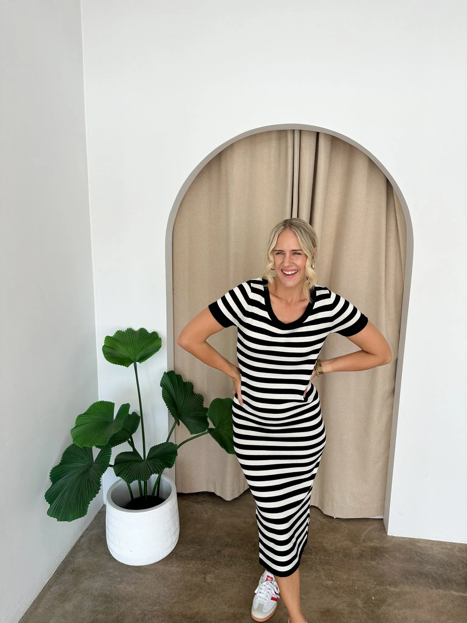 Hattie Knit Dress -Black & White stripe