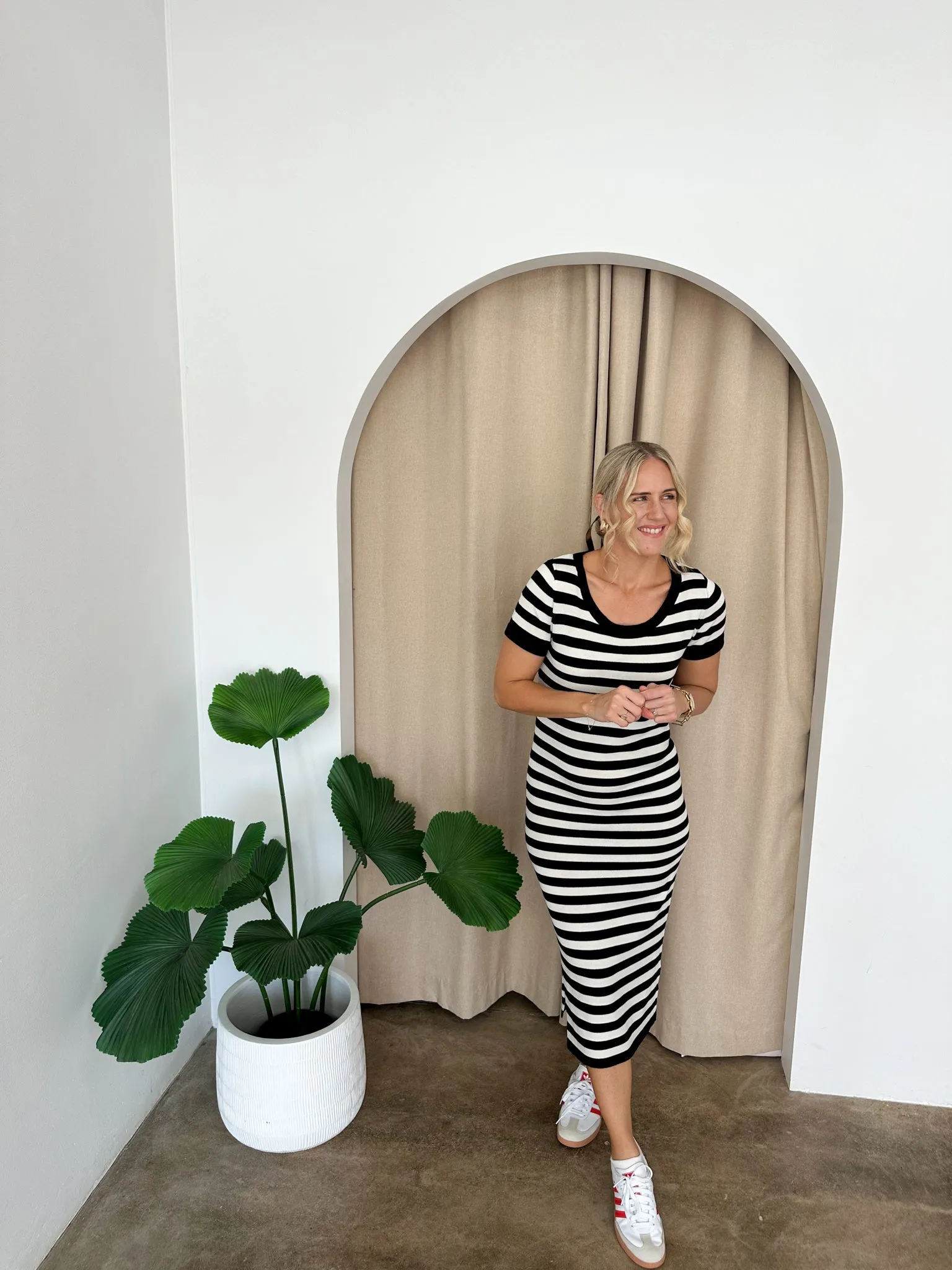 Hattie Knit Dress -Black & White stripe
