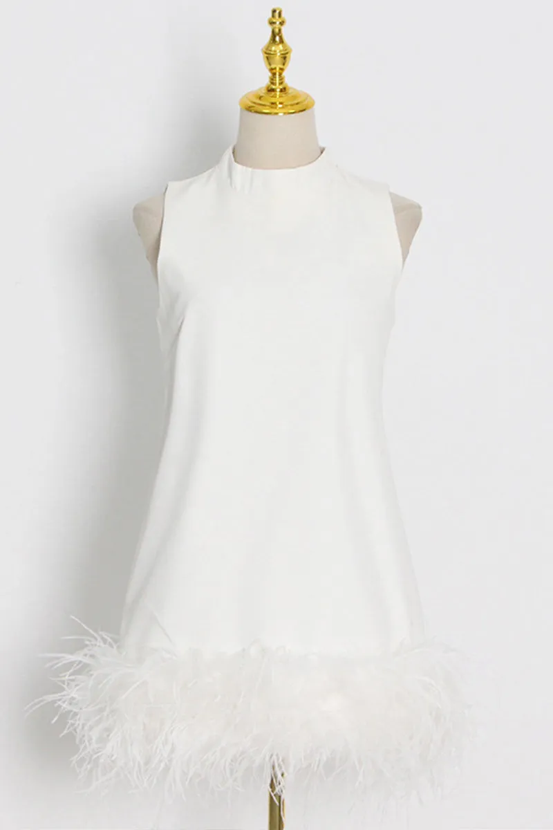 HBT1248 Round Neck Sleeveless Feather Edge A-Line Dress