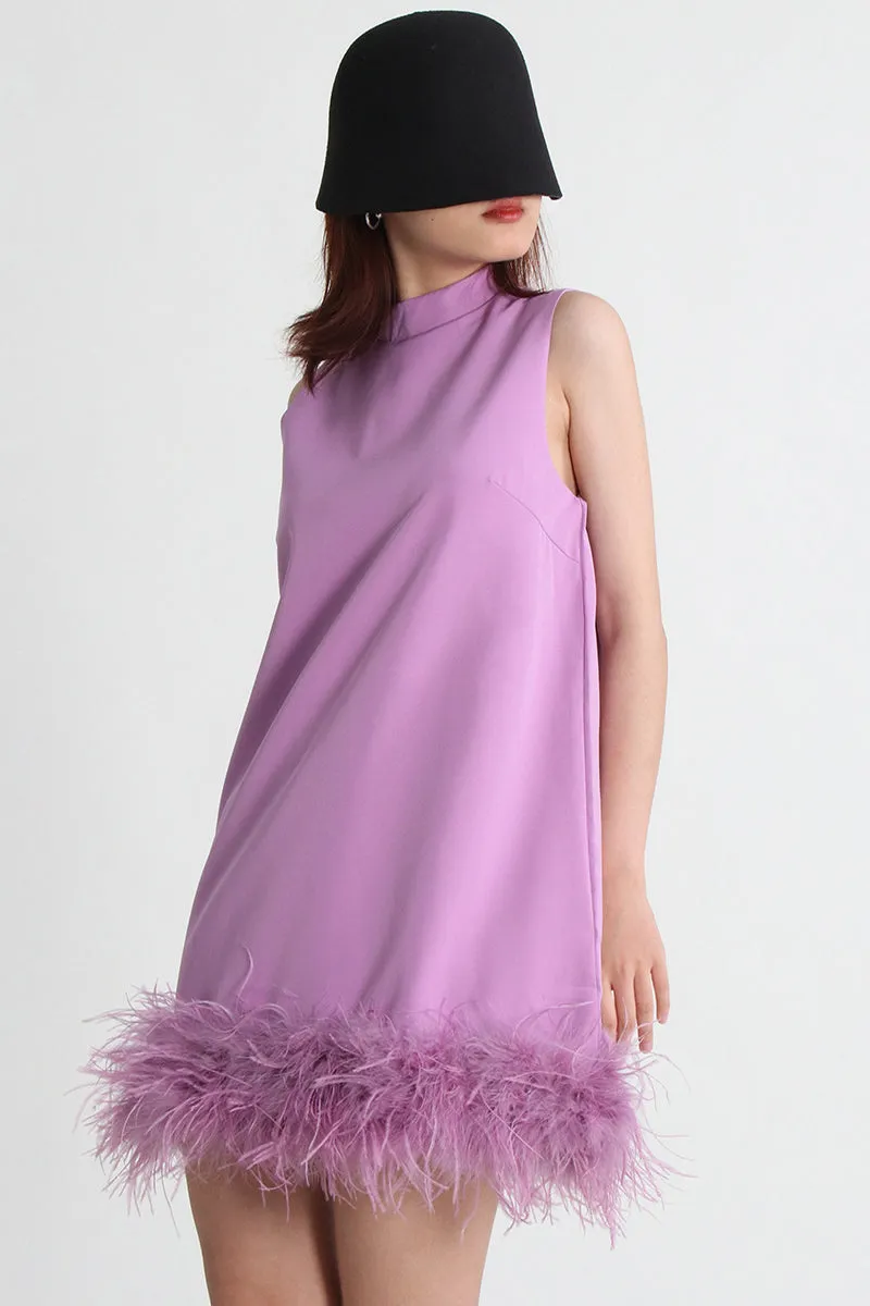 HBT1248 Round Neck Sleeveless Feather Edge A-Line Dress
