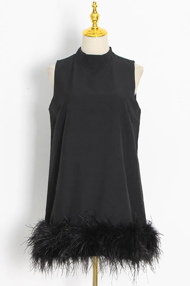 HBT1248 Round Neck Sleeveless Feather Edge A-Line Dress