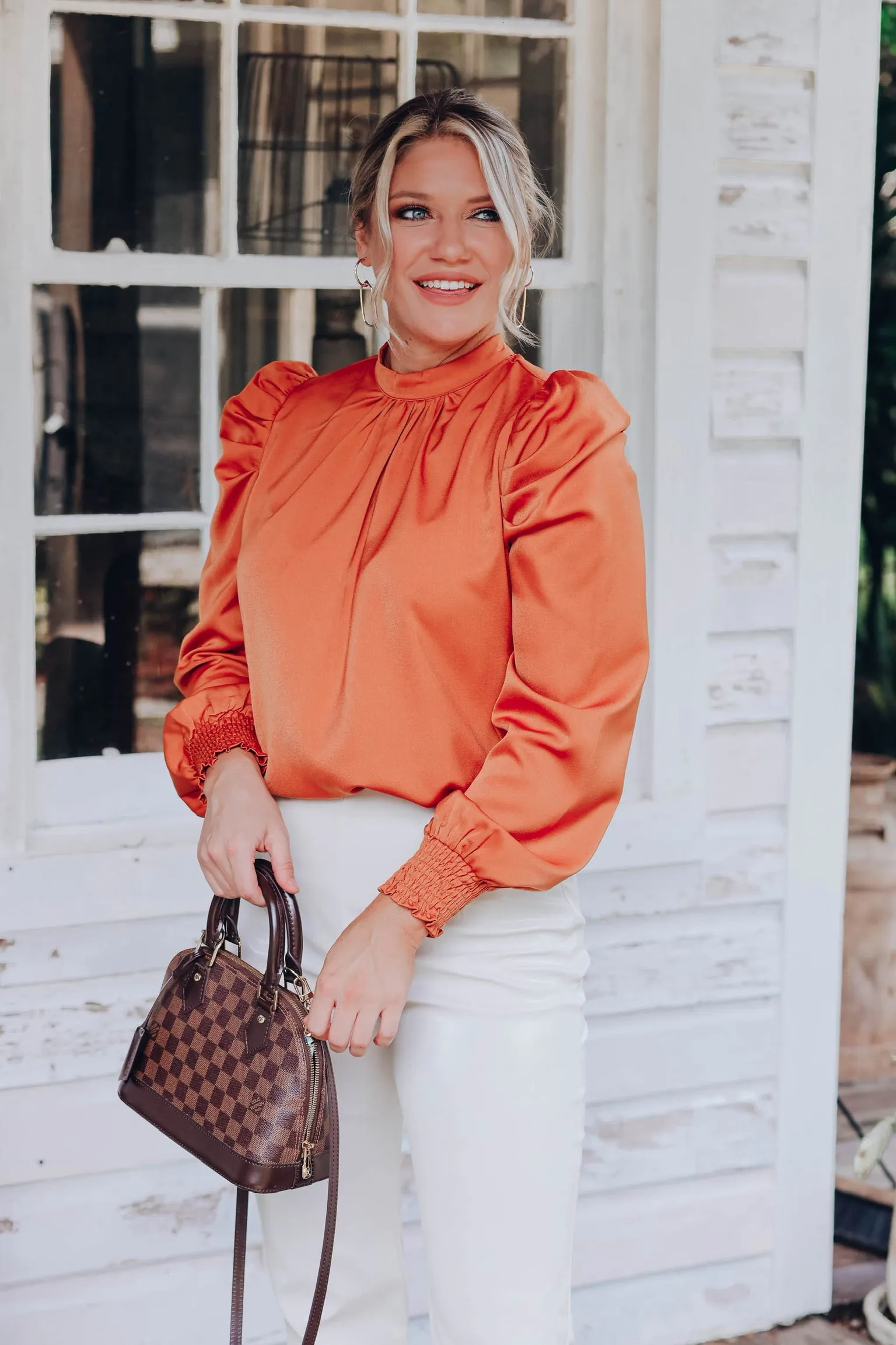 High Class Puff Sleeve Blouse - Rust