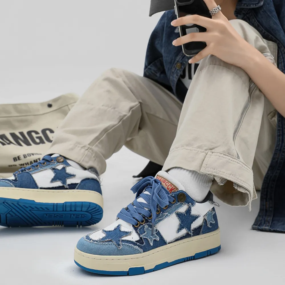 High Street Cowboy Star Patchwork Blue Sneakers