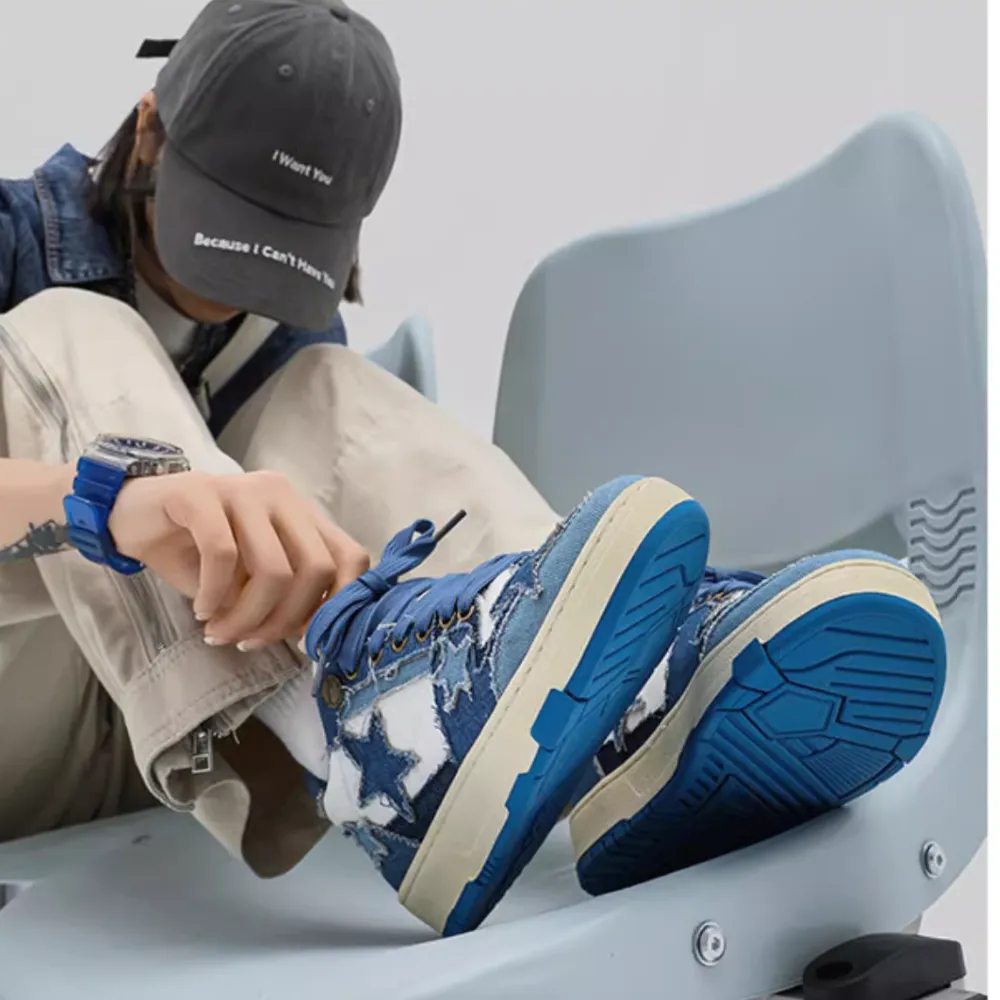 High Street Cowboy Star Patchwork Blue Sneakers