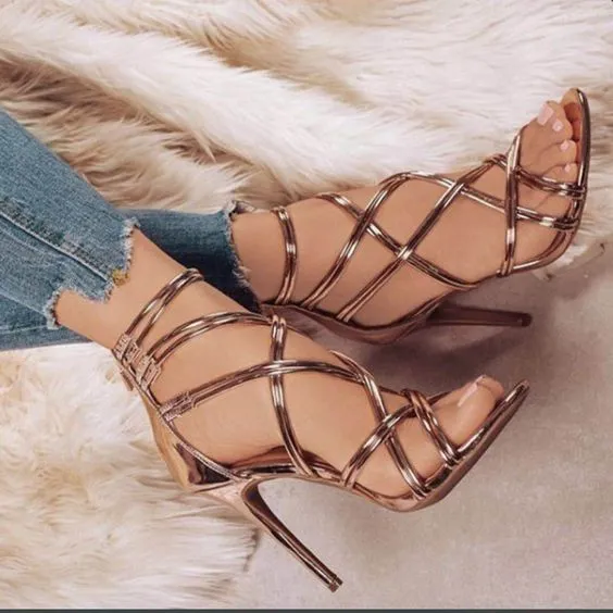 Hollow Out Cross-strap High Heel Sandals
