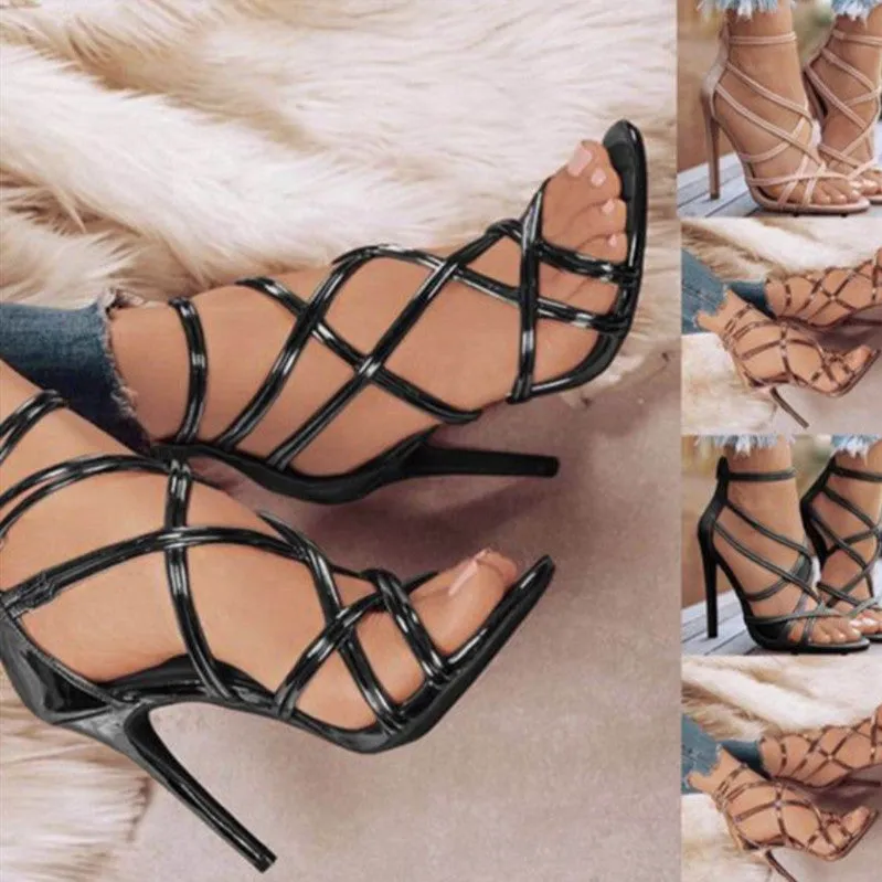 Hollow Out Cross-strap High Heel Sandals