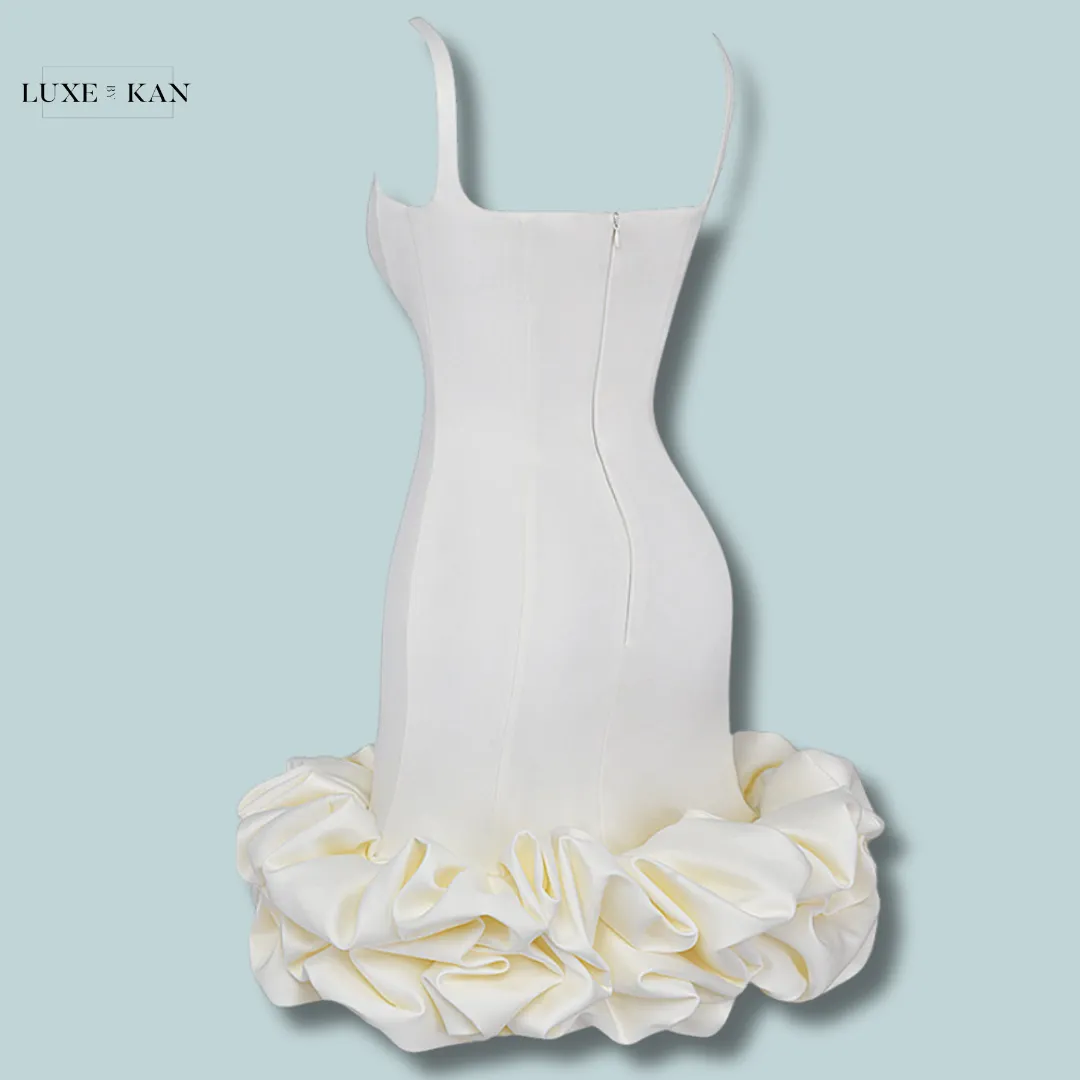 House of CB LILOU 
IVORY RUFFLE HEM DRES