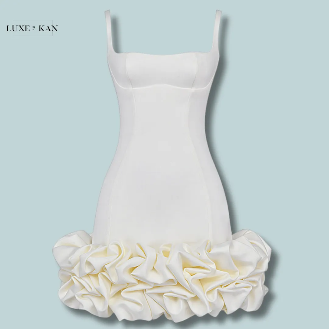 House of CB LILOU 
IVORY RUFFLE HEM DRES