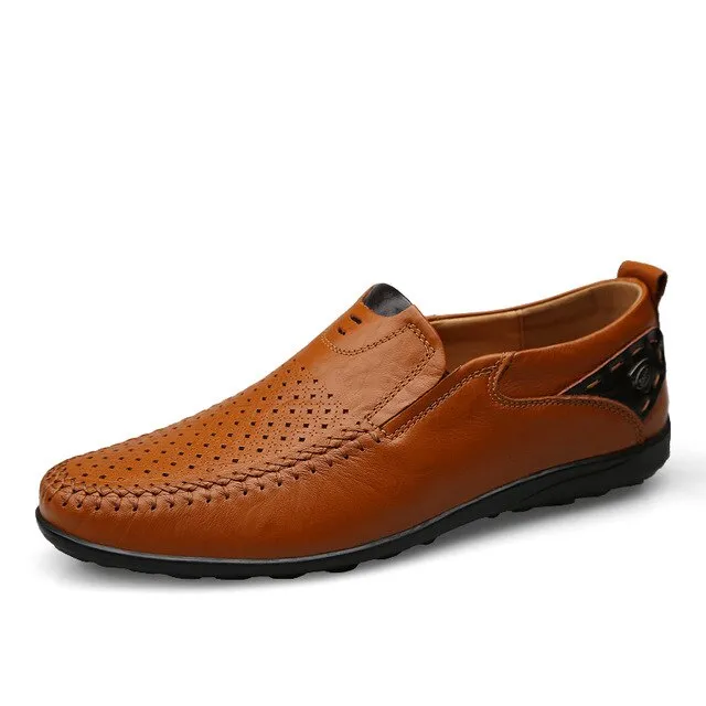 Italian Men Casual Shoes Summer Genuine Leather Men Loafers Moccasins Slip On Men's Flats Breathable Male Driving Shoes BTMOTTZ