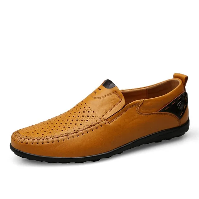 Italian Men Casual Shoes Summer Genuine Leather Men Loafers Moccasins Slip On Men's Flats Breathable Male Driving Shoes BTMOTTZ