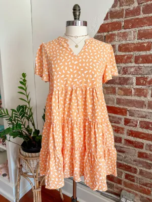 Jill Geo Print Mini 3 Tier Dress - Coral