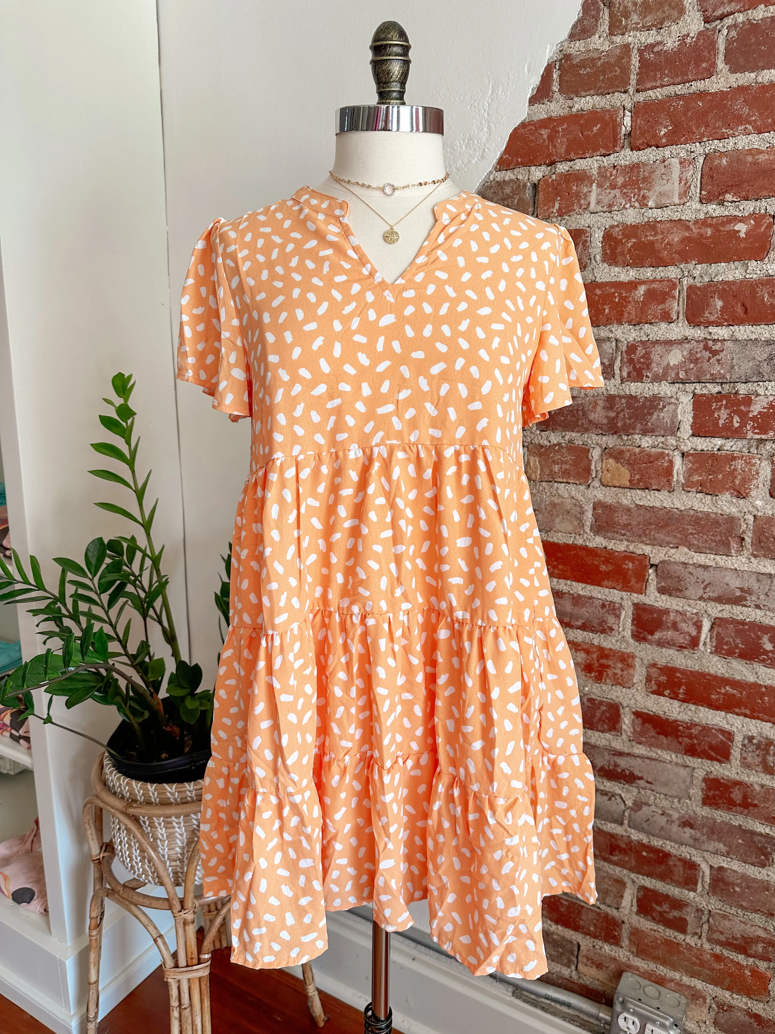 Jill Geo Print Mini 3 Tier Dress - Coral