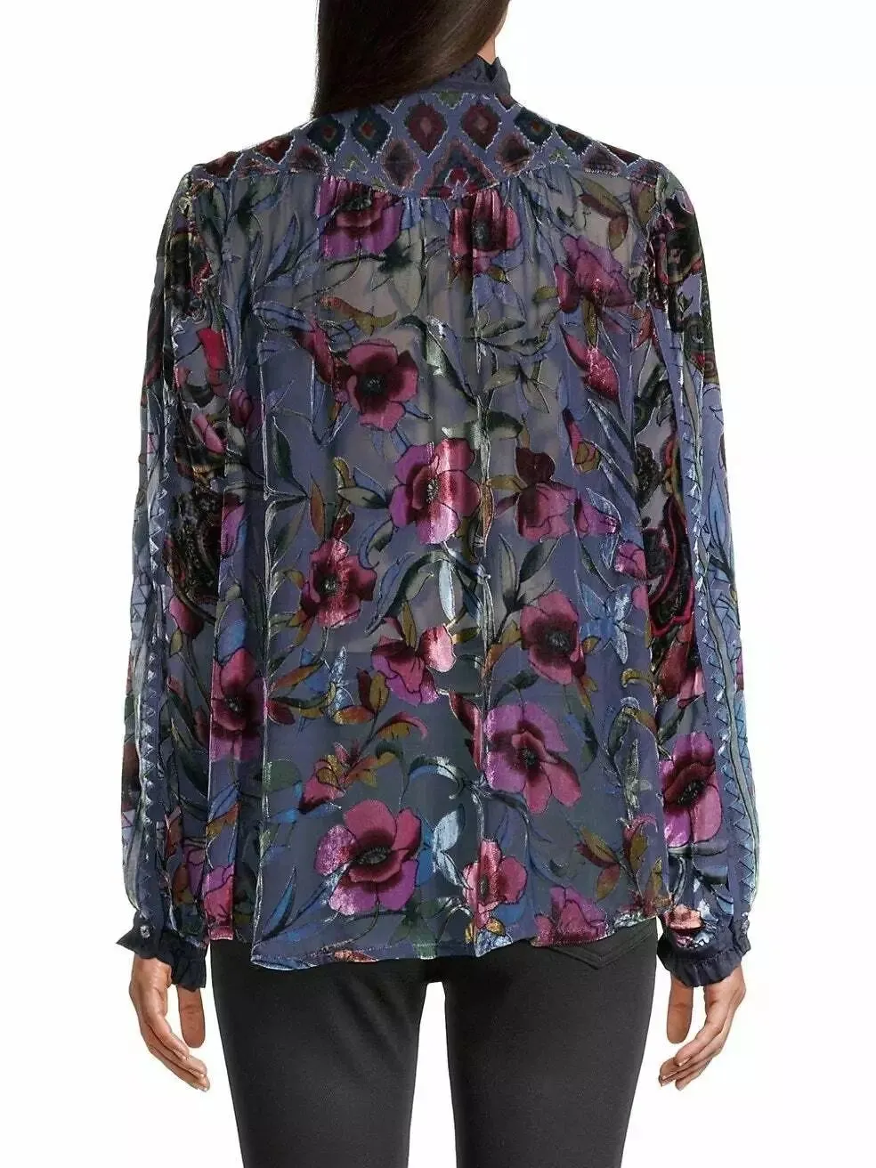Johnny Was Clara Gweneth Burnout Tunic Dress Embroidered Blue Floral XXL New