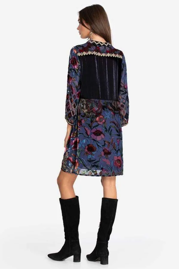 Johnny Was Clara Gweneth Burnout Tunic Dress Embroidered Blue Floral XXL New