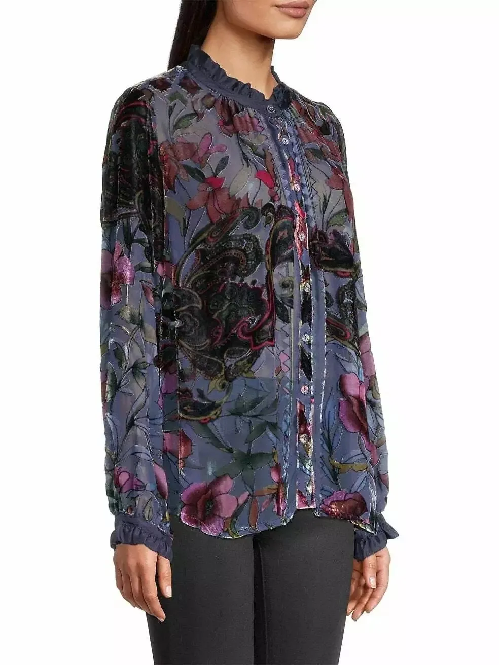 Johnny Was Clara Gweneth Burnout Tunic Dress Embroidered Blue Floral XXL New