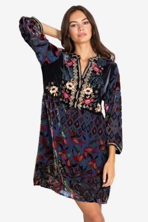 Johnny Was Clara Gweneth Burnout Tunic Dress Embroidered Blue Floral XXL New