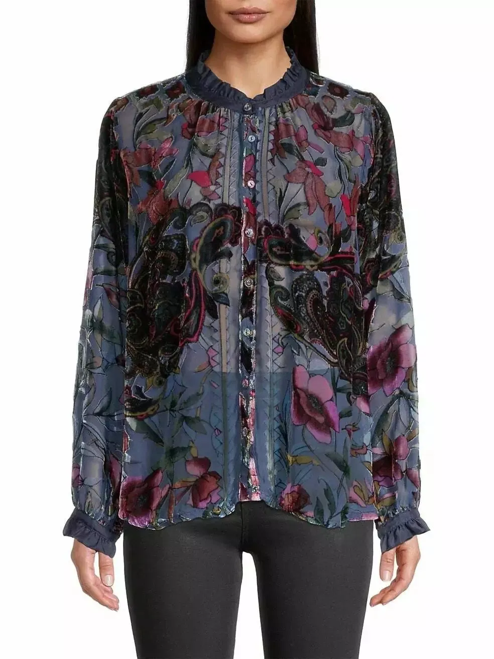 Johnny Was Clara Gweneth Burnout Tunic Dress Embroidered Blue Floral XXL New