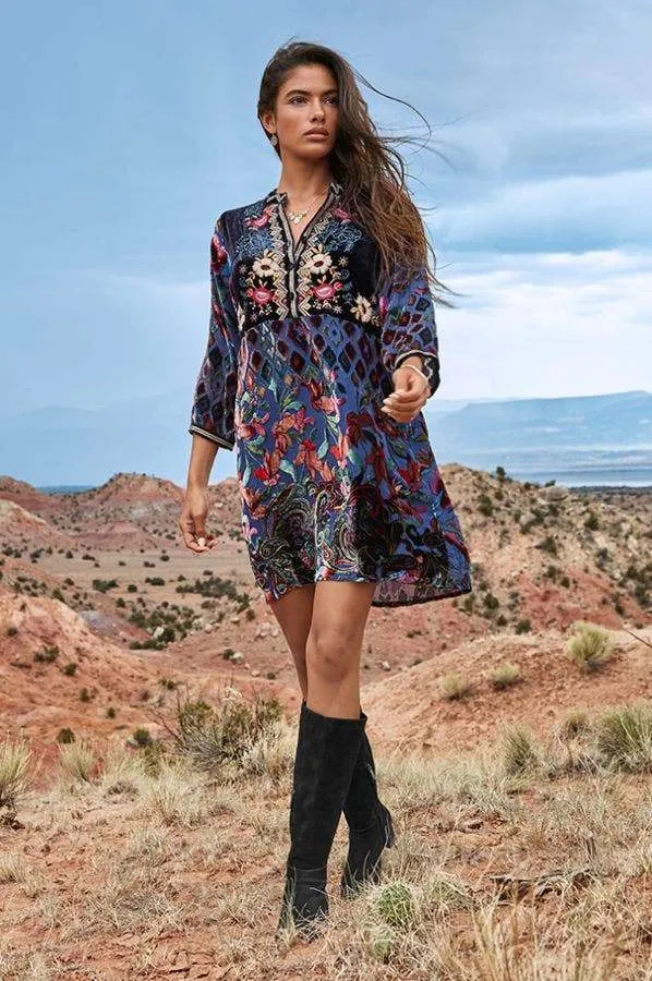 Johnny Was Clara Gweneth Burnout Tunic Dress Embroidered Blue Floral XXL New