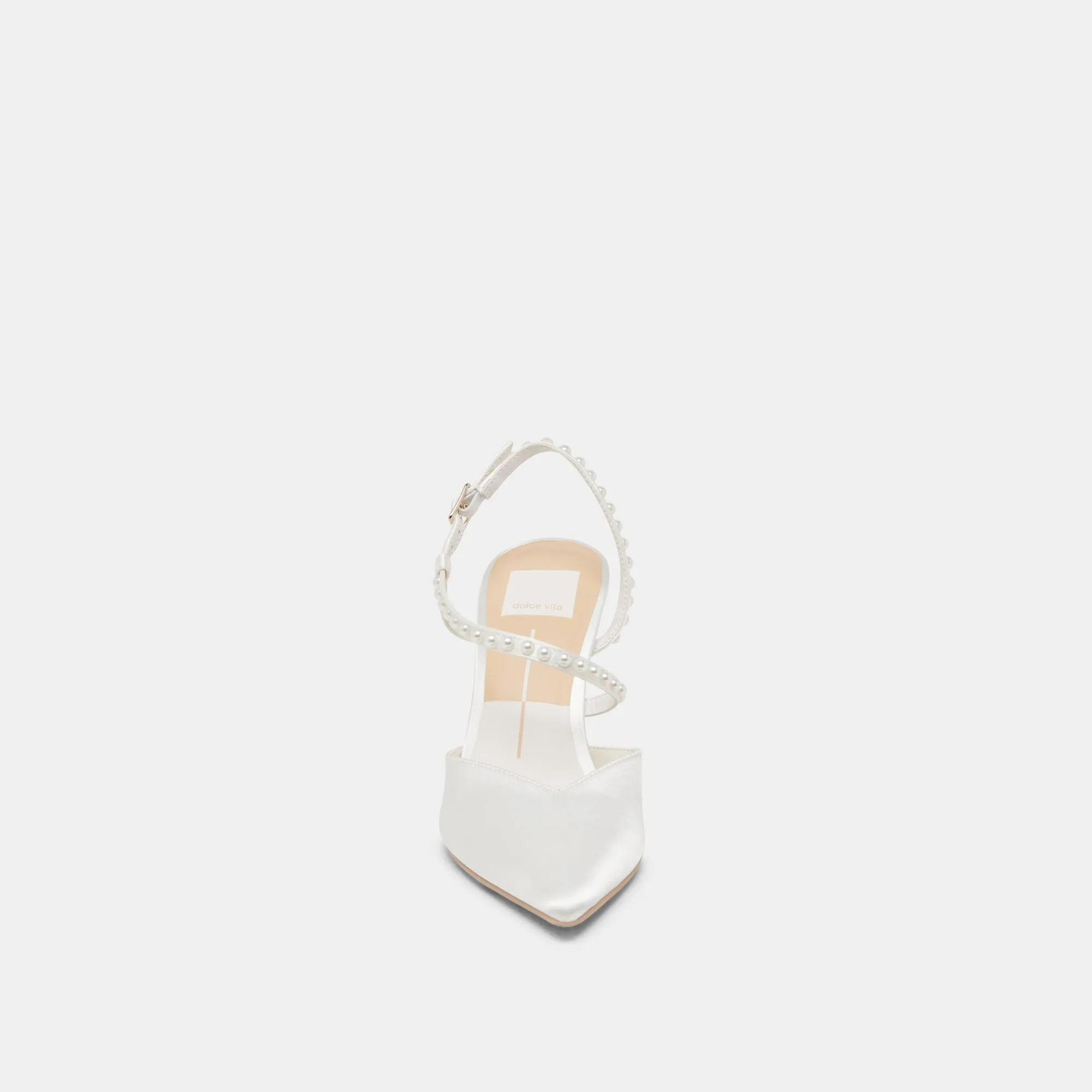 KAMRA PEARL HEELS TRUE WHITE SATIN