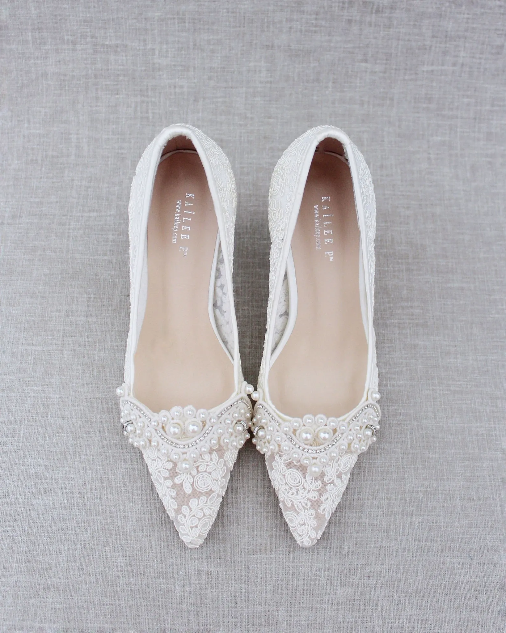 Lace Wedding Heels with Pearl Detail