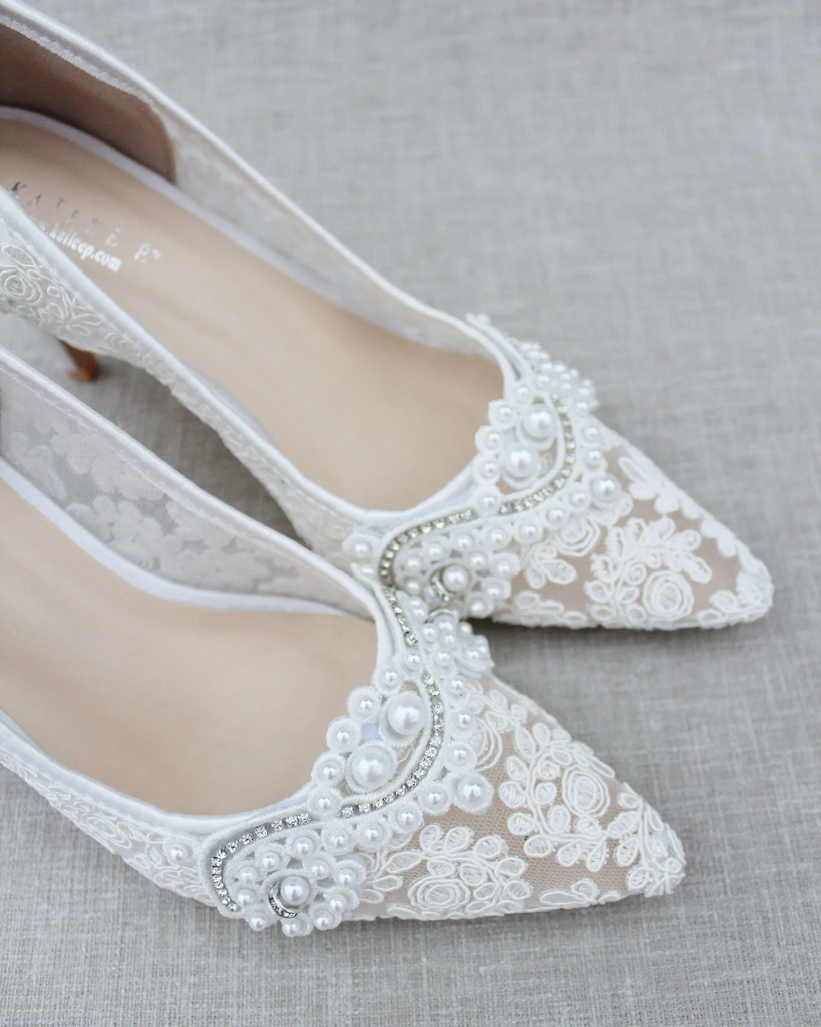 Lace Wedding Heels with Pearl Detail