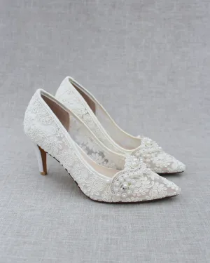 Lace Wedding Heels with Pearl Detail