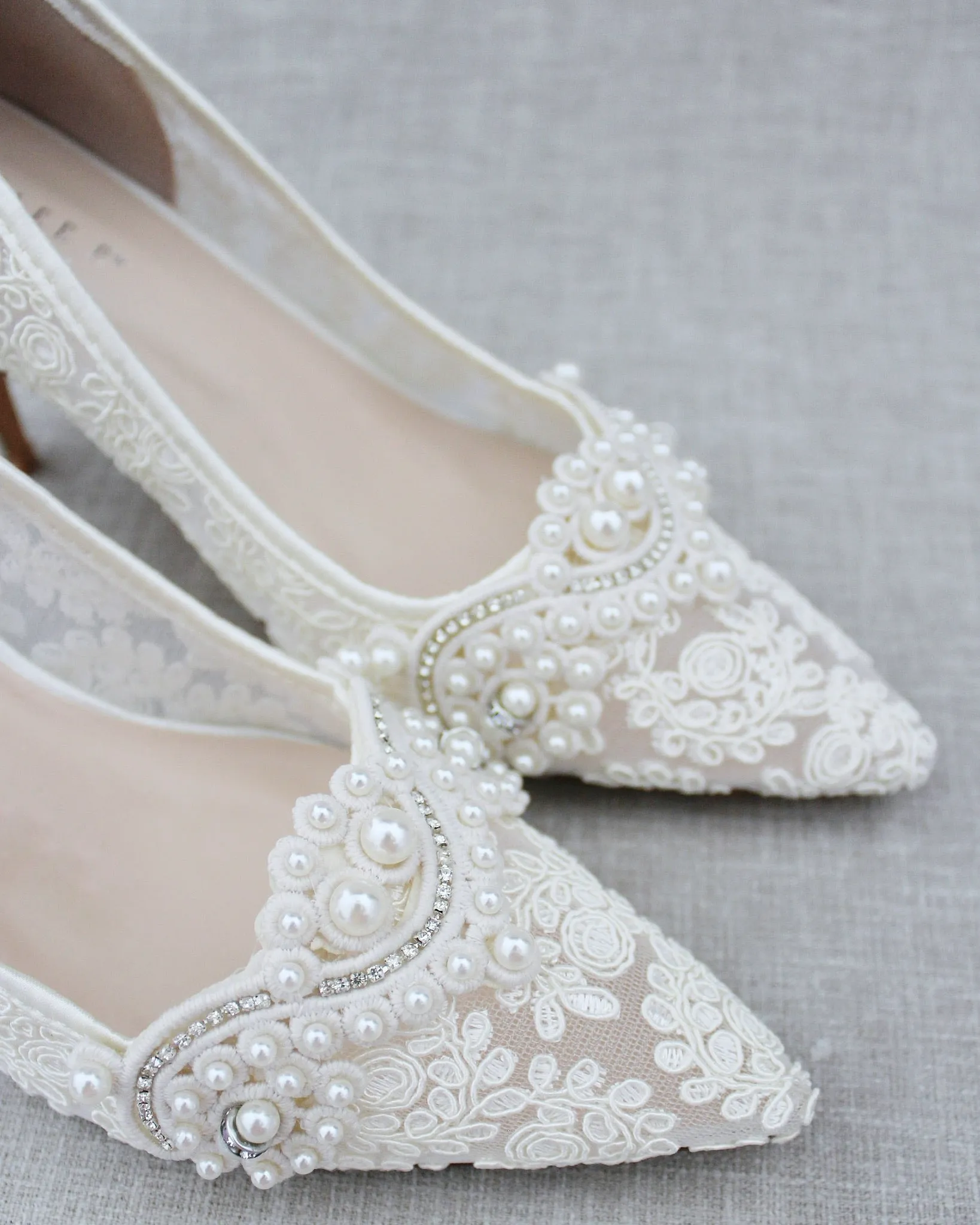 Lace Wedding Heels with Pearl Detail