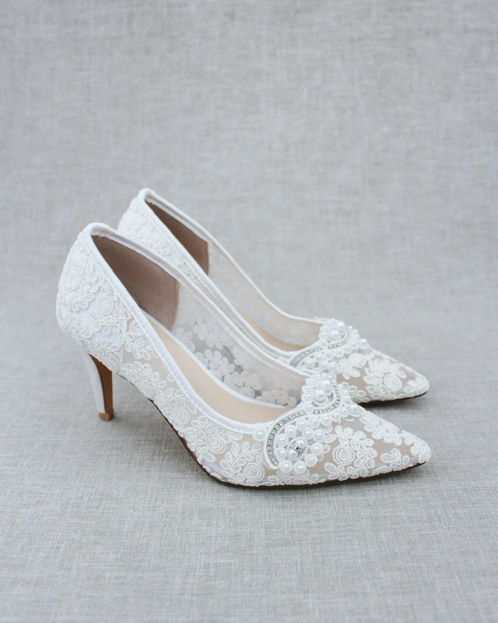 Lace Wedding Heels with Pearl Detail
