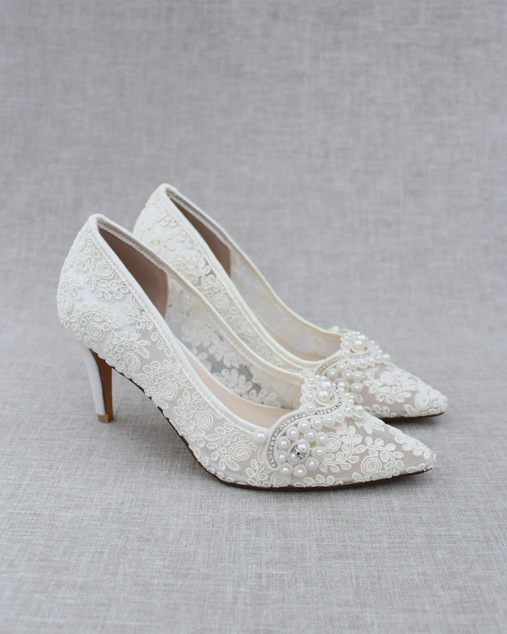 Lace Wedding Heels with Pearl Detail