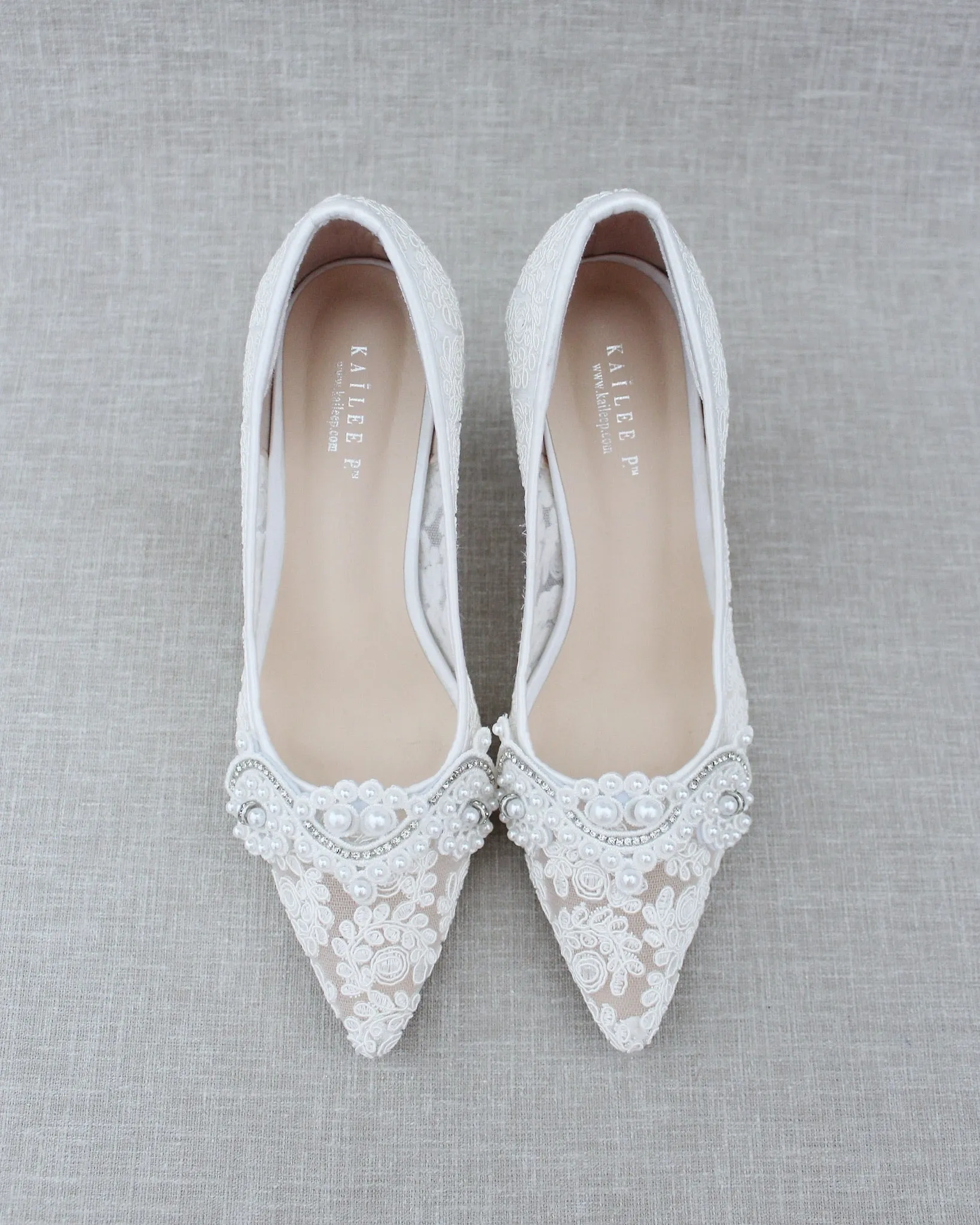 Lace Wedding Heels with Pearl Detail