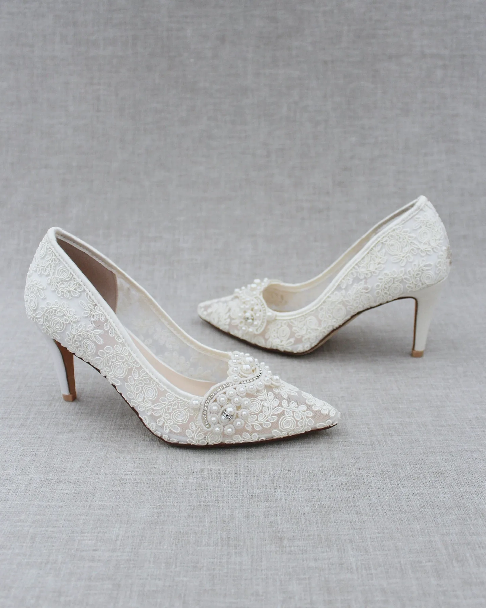 Lace Wedding Heels with Pearl Detail