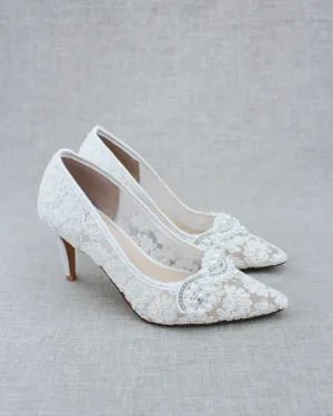 Lace Wedding Heels with Pearl Detail