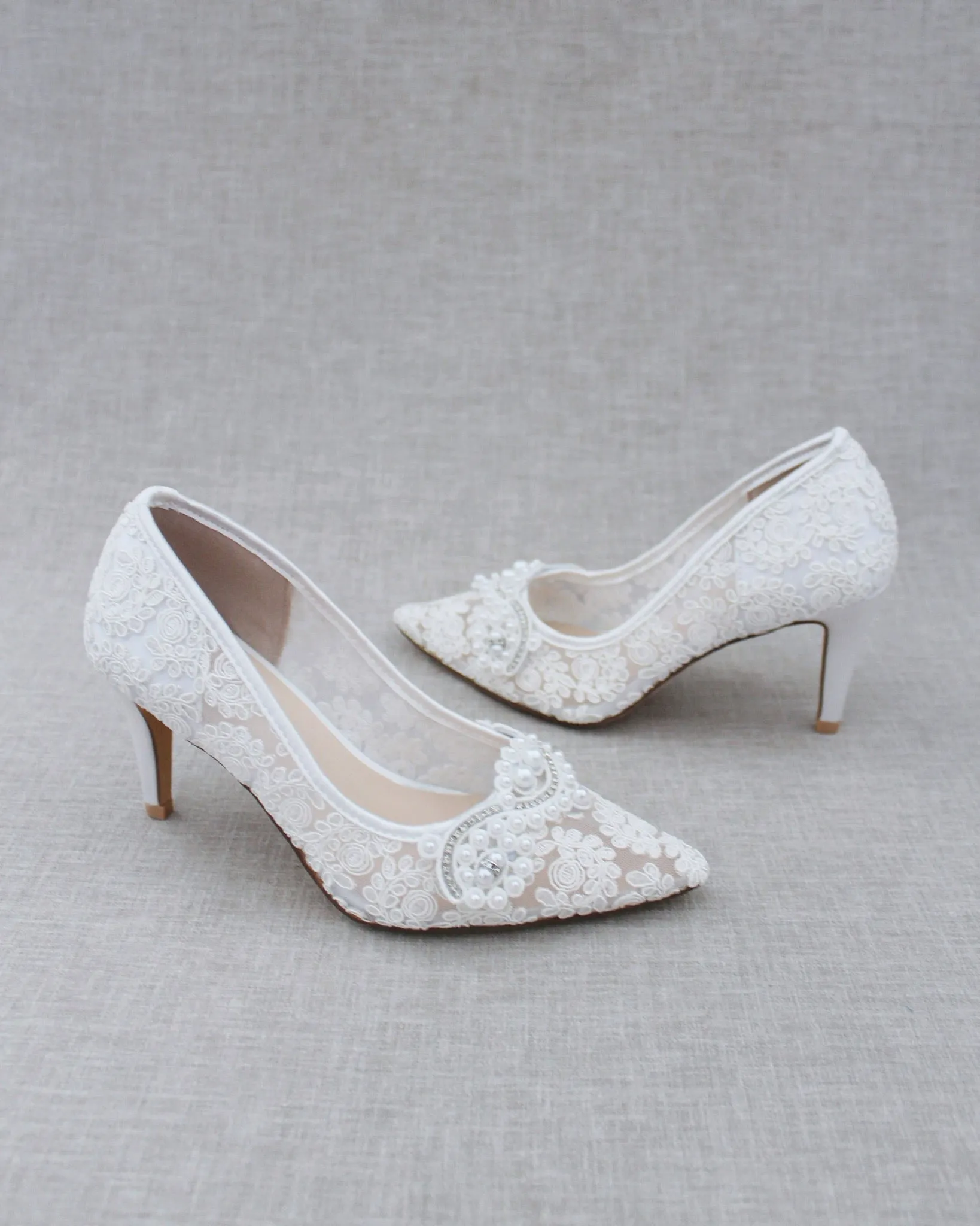 Lace Wedding Heels with Pearl Detail